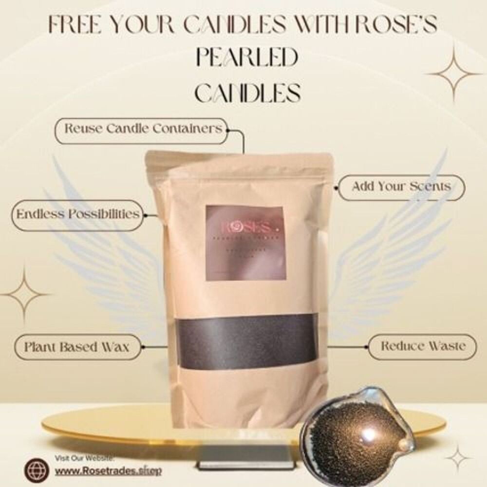 Rose's Pearled Candles: Black Plant Based Wax Reusable Candle, 26oz w/40 wicks.